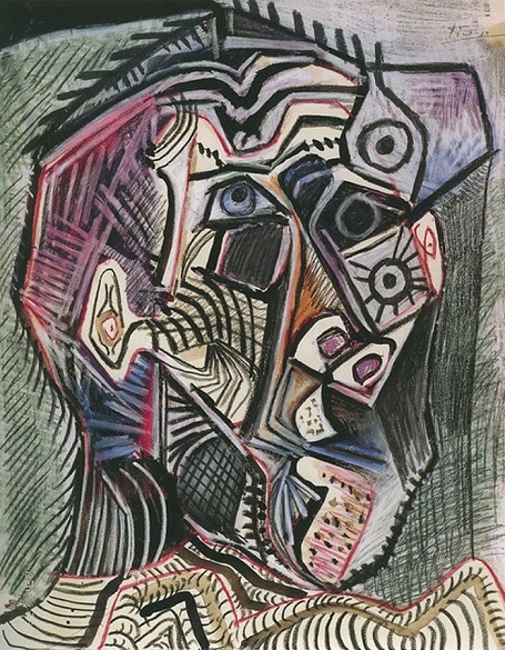 Tranh tự họa của Picasso năm 90 tuổi (sáng tác 28/6/1972)