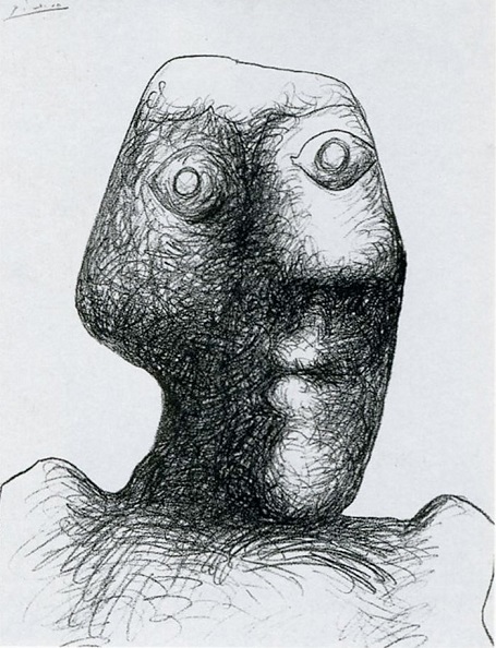Tranh tự họa của Picasso năm90 tuổi (sáng tác 3/7/1972)